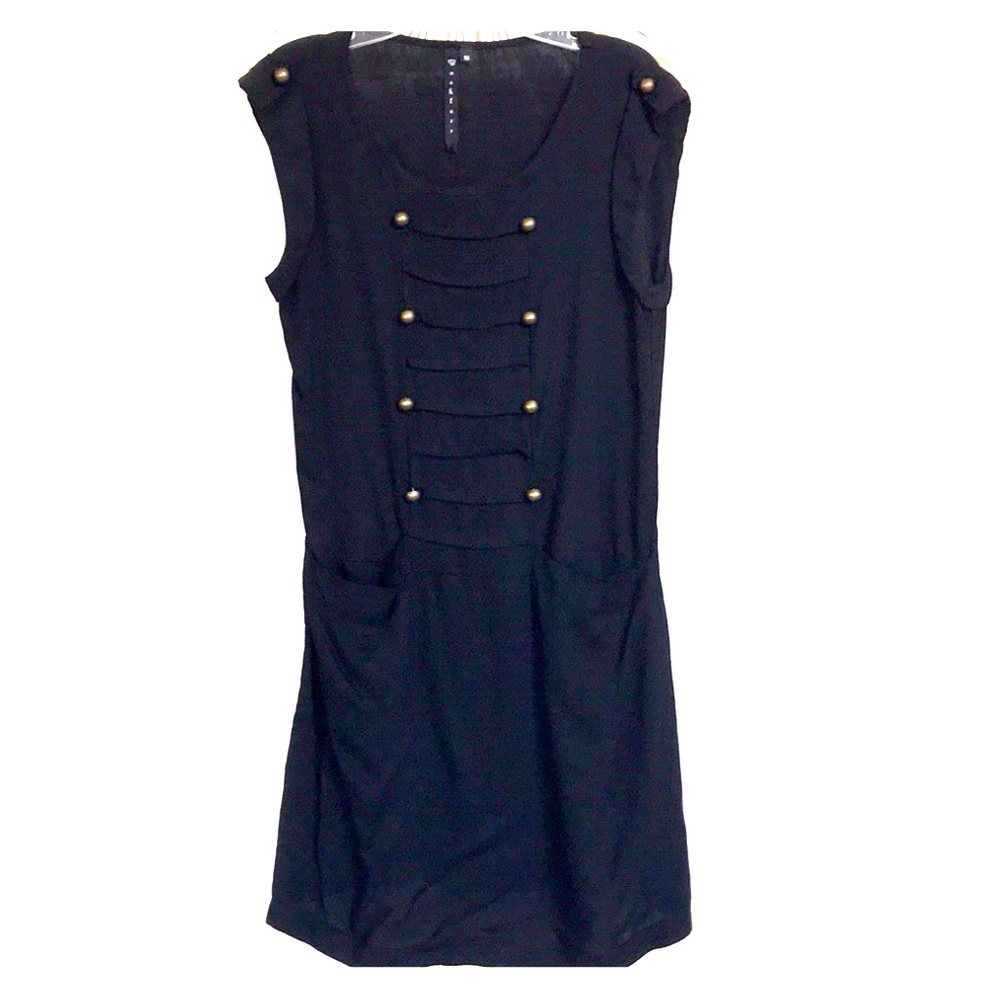 Army style black mini dress S